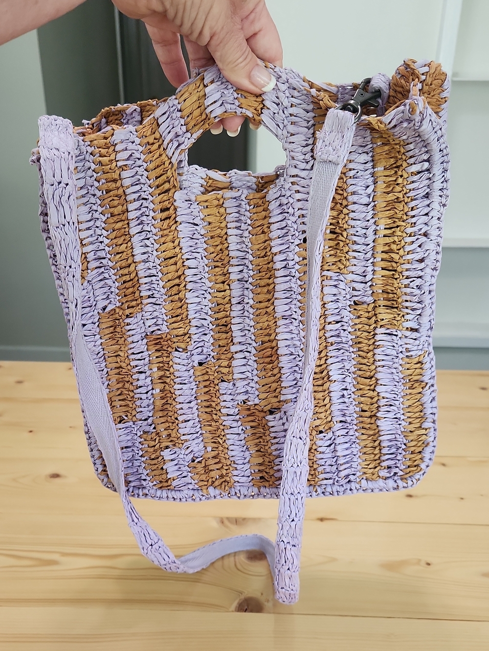 Free People Brunch Date Woven Straw Convertible Crossbody Clutch Bag Purple Tan - Picture 15 of 17